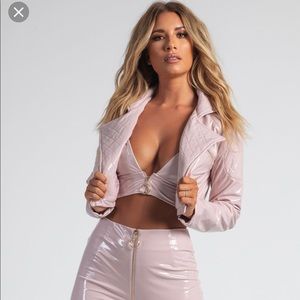 Meshki London Cropped Latex Jacket Baby Pink S